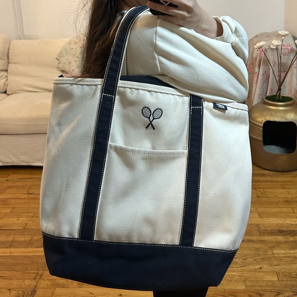 LL Bean style Land’s End Tennis embroidered canvas boat tote Large
